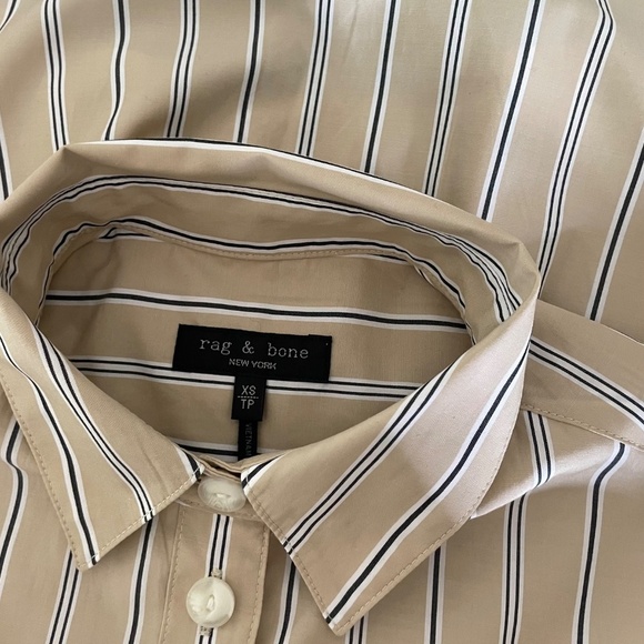 RAG & BONE Maxine Cropped Shirt Top Khaki Multi Stripe Buttondown X-Small - Picture 11 of 14